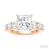 1 1/10 Ctw Princess Shape Round Cut Diamond Semi-Mount Engagement Ring in 14K Rose and White Gold